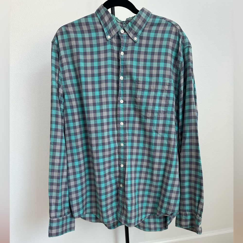 GAP Men's Plaid Checkered Button-Down Shirt - Blue and Green - XL